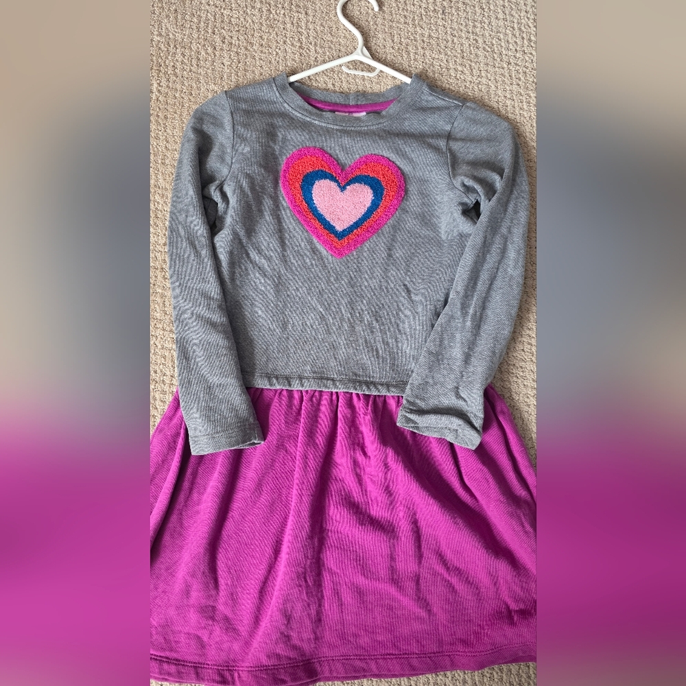 Hanna Andersson Gray Top with Pink and Blue Heart Dress